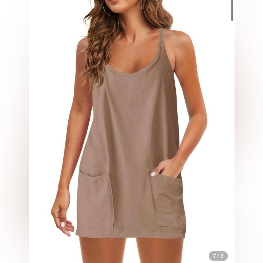 Casual Pink Athletic Dress with Pockets

Built in Shorts and Bra.